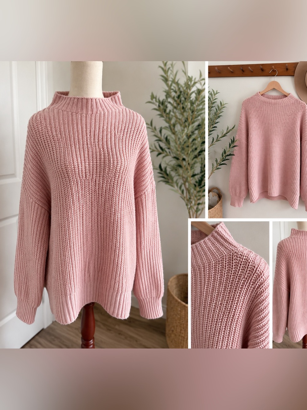 Rachel Zoe Cozy Oversized Mock Neck Chunky Knit Sweater | Blush Pink | S/M
